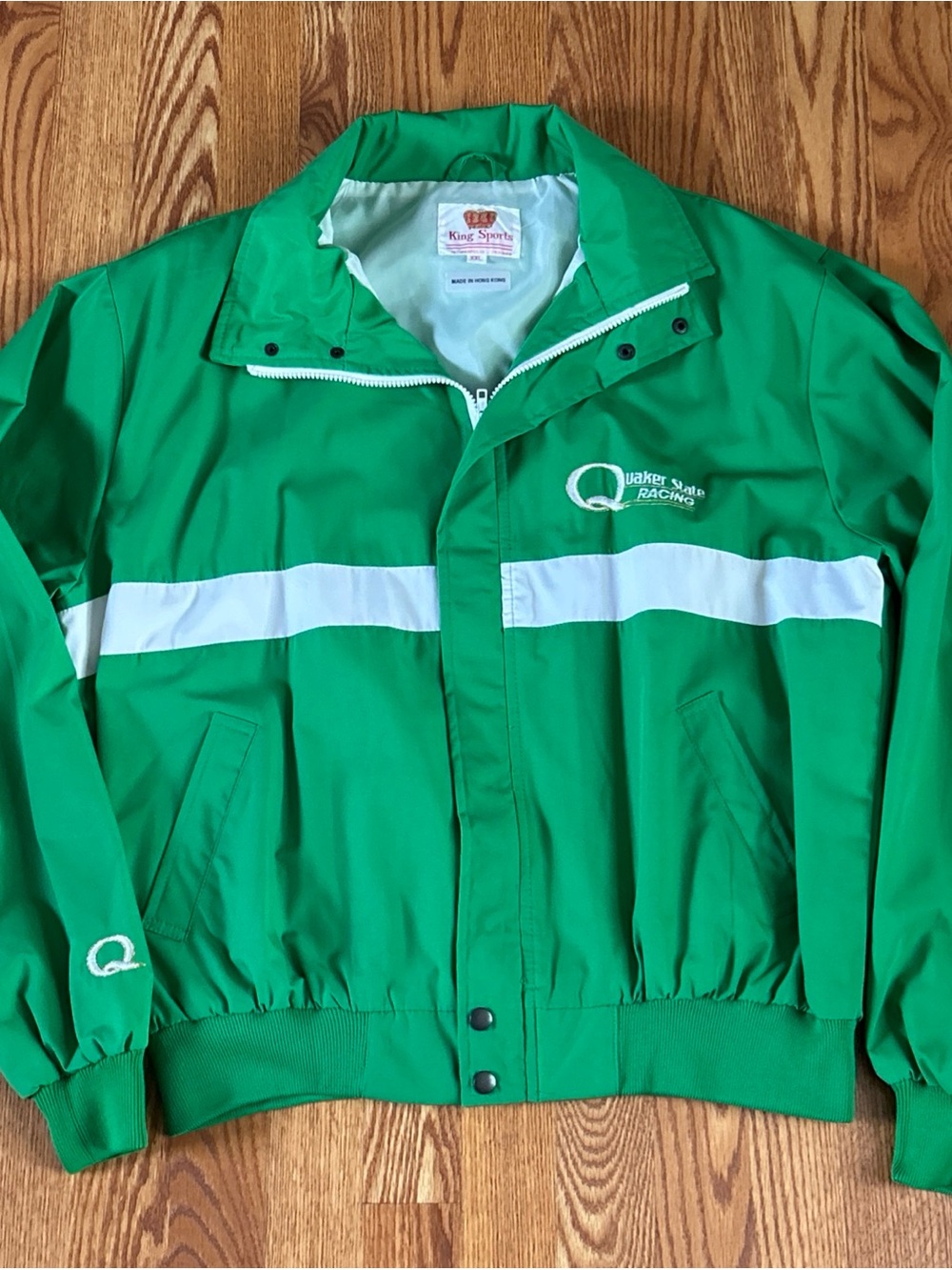 Vintage 1980s Quaker State Racing Jacket King Sports Embroidered Green 2XL